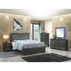 Letto matrimoniale con pannello trapuntato a gioiello e rivestimento metallico con luci a LED - 85 - Nero