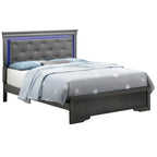 Letto matrimoniale con pannello trapuntato a gioiello e rivestimento metallico con luci a LED - 85 - Nero