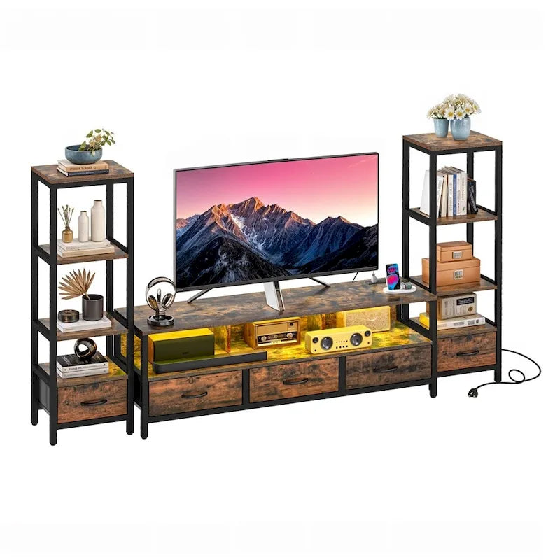 Mobile porta TV a LED da 43 a 65 pollici con contenitore, libreria a 4 ripiani, marrone rustico - 58 pollici