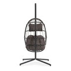 Sedia a dondolo pensile in vimini per patio esterno, vimini e rattan per tutte le stagioni e telaio in alluminio con cuscino e poggiatesta