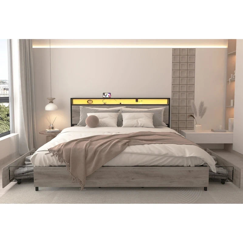 Letto Smart King con luci LED e stazione di ricarica, 4 cassetti, oltre 60.000 colori RGB