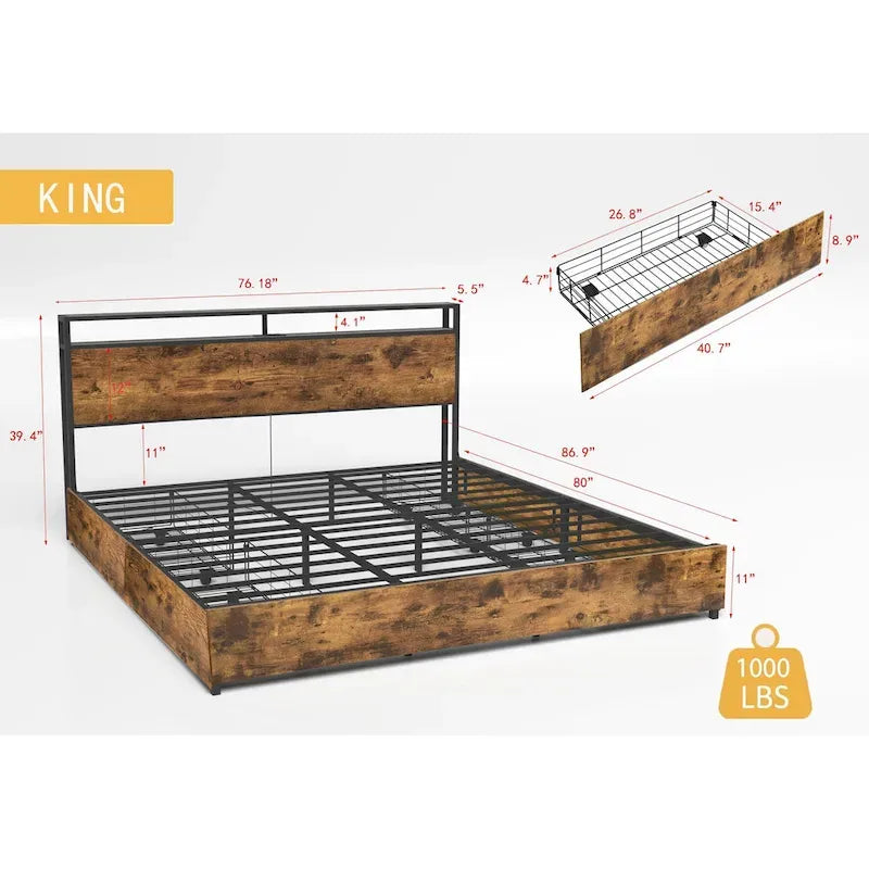 Letto Smart King con luci LED e stazione di ricarica, 4 cassetti, oltre 60.000 colori RGB