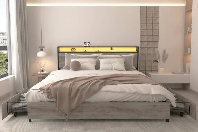 Letto Smart King con luci LED e stazione di ricarica, 4 cassetti, oltre 60.000 colori RGB