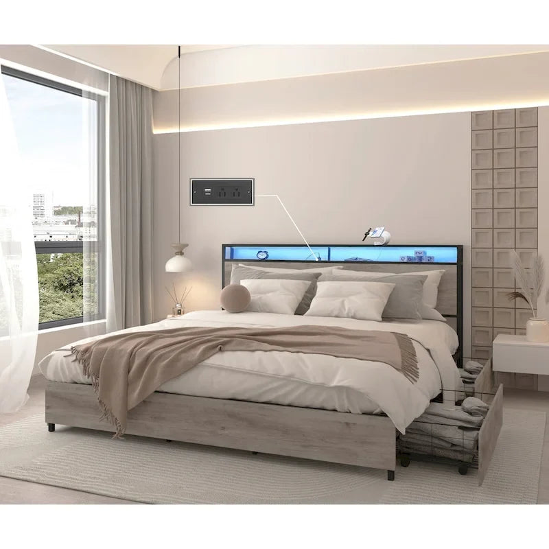 Letto Smart King con luci LED e stazione di ricarica, 4 cassetti, oltre 60.000 colori RGB