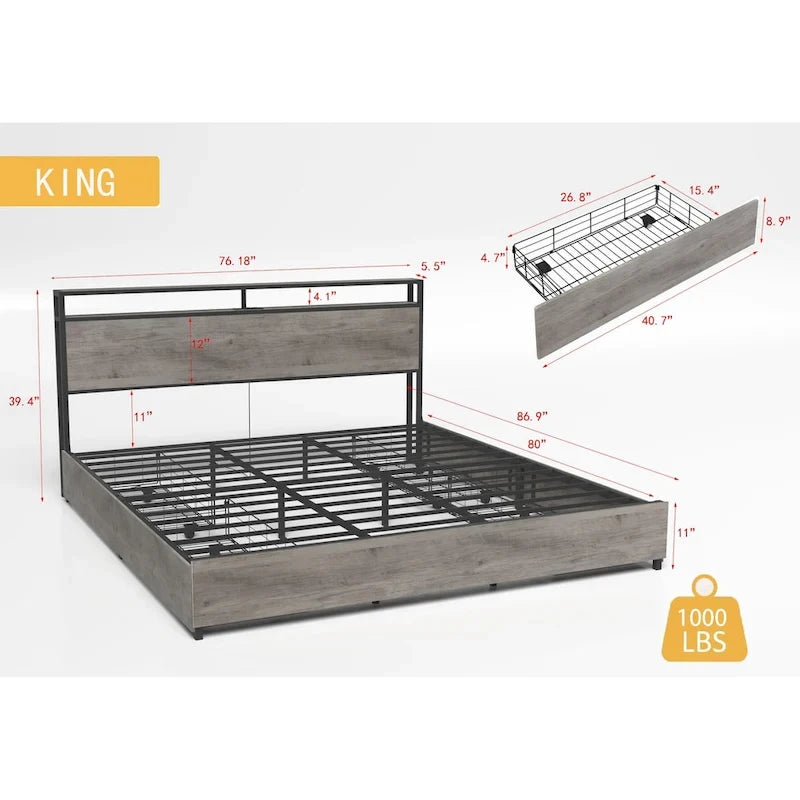 Letto Smart King con luci LED e stazione di ricarica, 4 cassetti, oltre 60.000 colori RGB