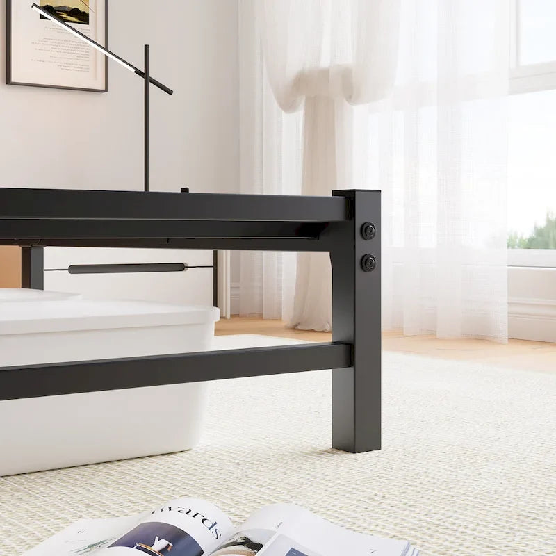 Letto matrimoniale moderno in metallo beige e marrone con testiera in legno, luci RGB e ripiano portaoggetti per camera da letto