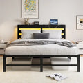 Letto matrimoniale moderno in metallo nero con testiera in legno e luci RGB