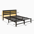 Letto matrimoniale moderno in metallo nero con testiera in legno e luci RGB