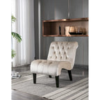 Poltrona accent tufted con bottoni color beige 22.83 e gambe in legno
