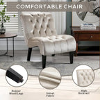 Poltrona accent tufted con bottoni color beige 22.83 e gambe in legno