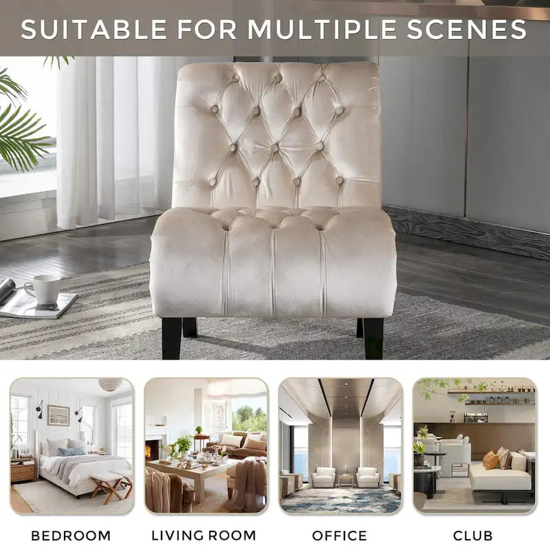 Poltrona accent tufted con bottoni color beige 22.83 e gambe in legno
