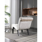 Poltrona accent tufted con bottoni color beige 22.83 e gambe in legno