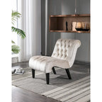 Poltrona accent tufted con bottoni color beige 22.83 e gambe in legno