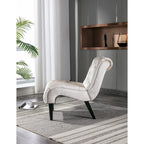 Poltrona accent tufted con bottoni color beige 22.83 e gambe in legno