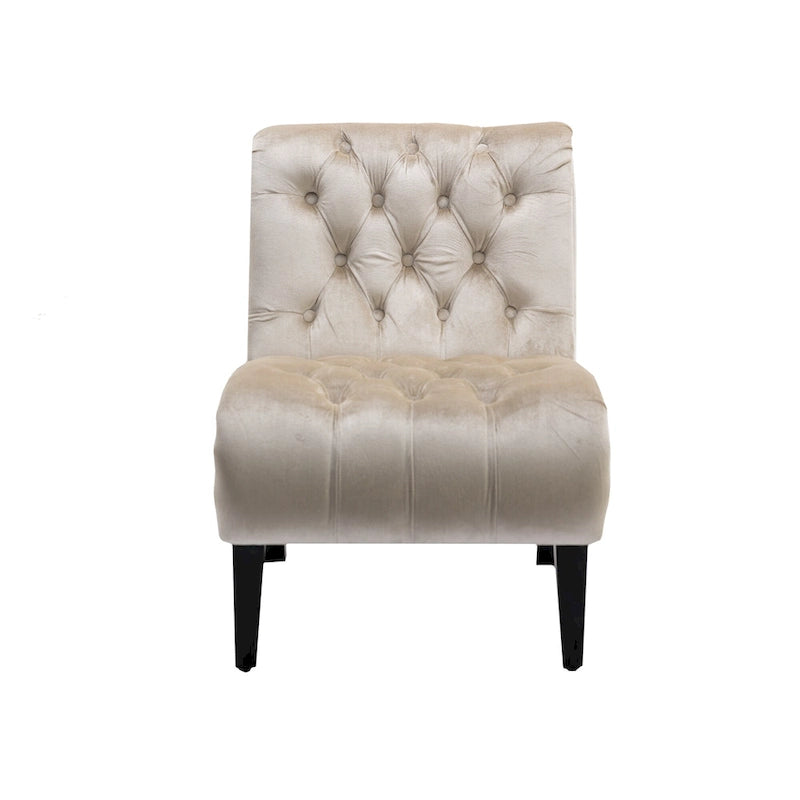 Poltrona accent tufted con bottoni color beige 22.83 e gambe in legno