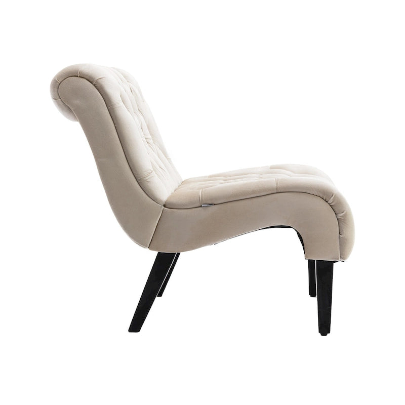 Poltrona accent tufted con bottoni color beige 22.83 e gambe in legno