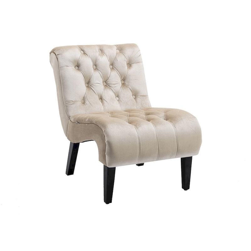 Poltrona accent tufted con bottoni color beige 22.83 e gambe in legno