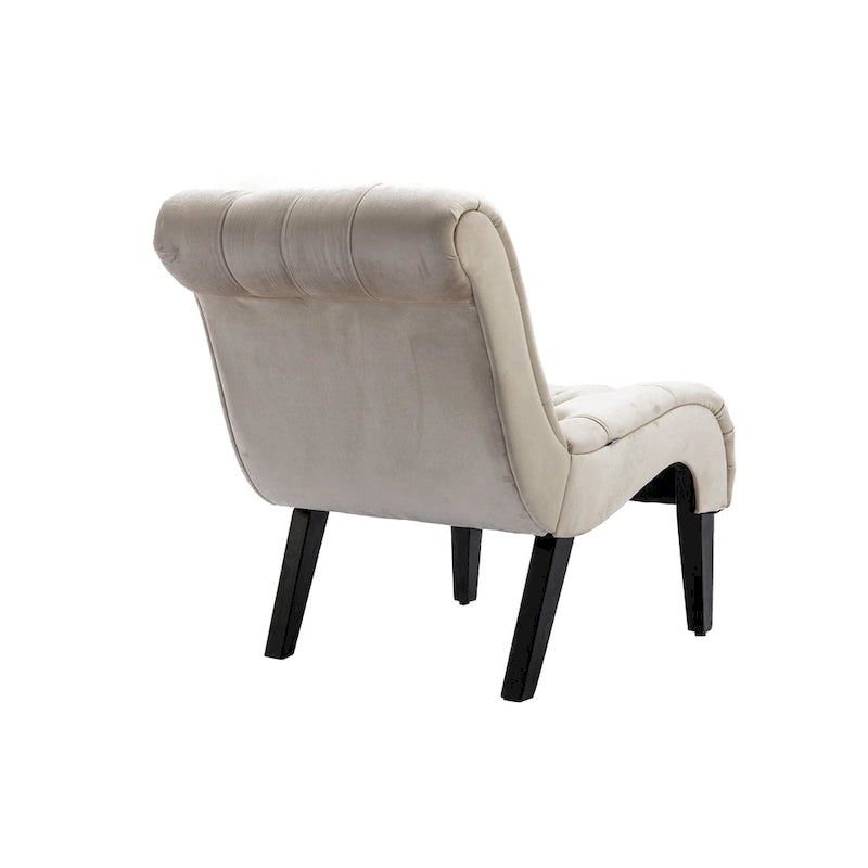 Poltrona accent tufted con bottoni color beige 22.83 e gambe in legno