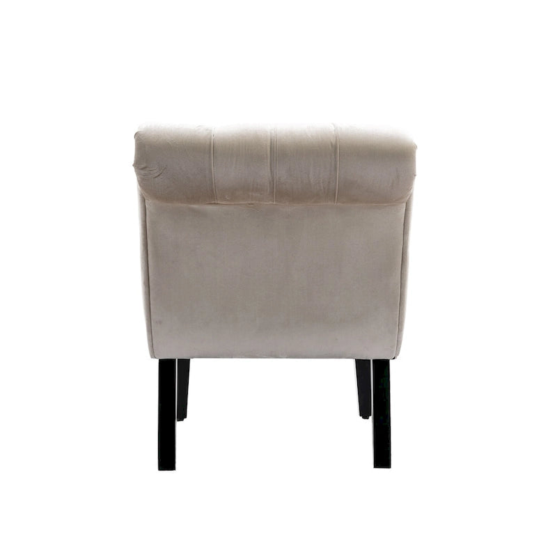 Poltrona accent tufted con bottoni color beige 22.83 e gambe in legno