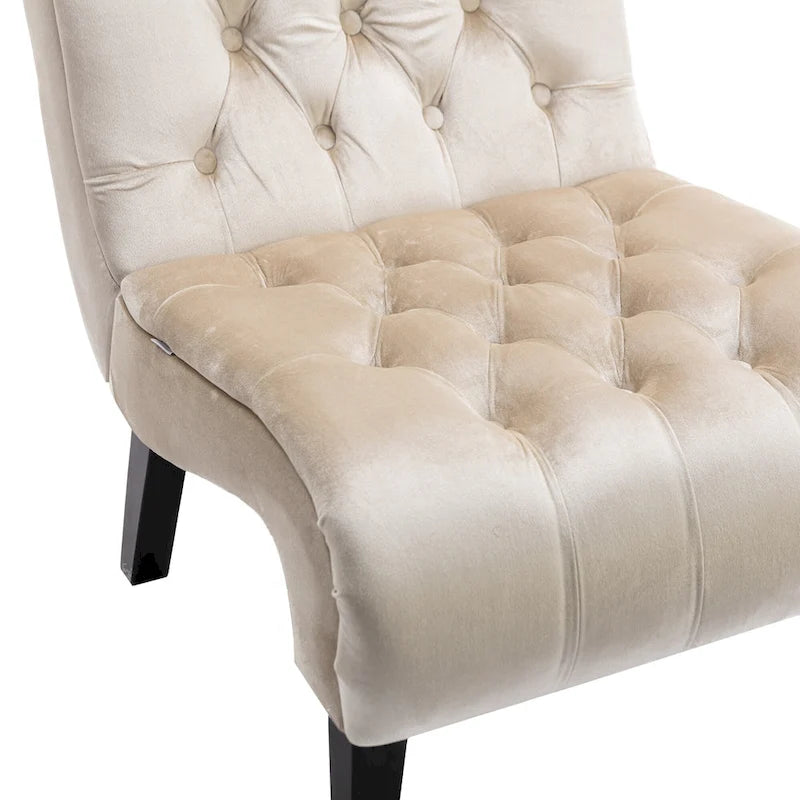 Poltrona accent tufted con bottoni color beige 22.83 e gambe in legno