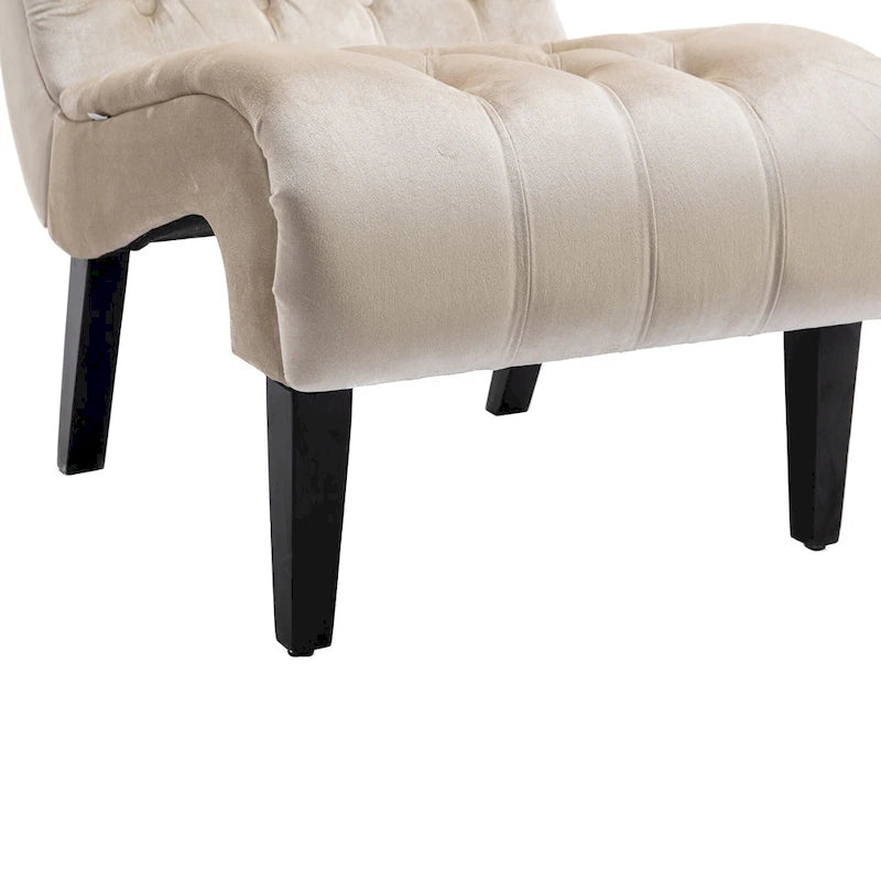 Poltrona accent tufted con bottoni color beige 22.83 e gambe in legno