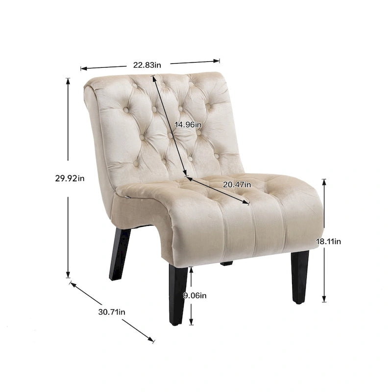 Poltrona accent tufted con bottoni color beige 22.83 e gambe in legno
