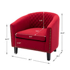 Poltrona a barilotto Accent, sedia da salotto con borchie e gambe in legno massiccio