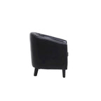 Poltrona a barilotto Accent, sedia da salotto con borchie e gambe in legno massiccio
