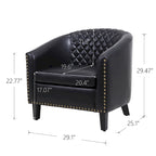 Poltrona a barilotto Accent, sedia da salotto con borchie e gambe in legno massiccio