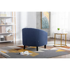 Poltrona a barilotto Accent, sedia da salotto con borchie e gambe in legno massiccio