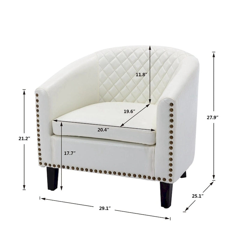 Poltrona a barilotto Accent, sedia da salotto con borchie e gambe in legno massiccio