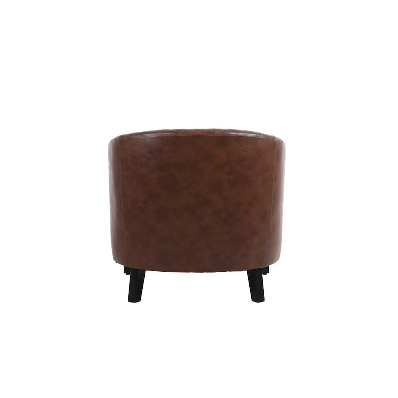 Poltrona a barilotto Accent, sedia da salotto con borchie e gambe in legno massiccio