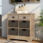 Mobiletto contenitore con 2 cassetti e 4 cestini in rattan classico
