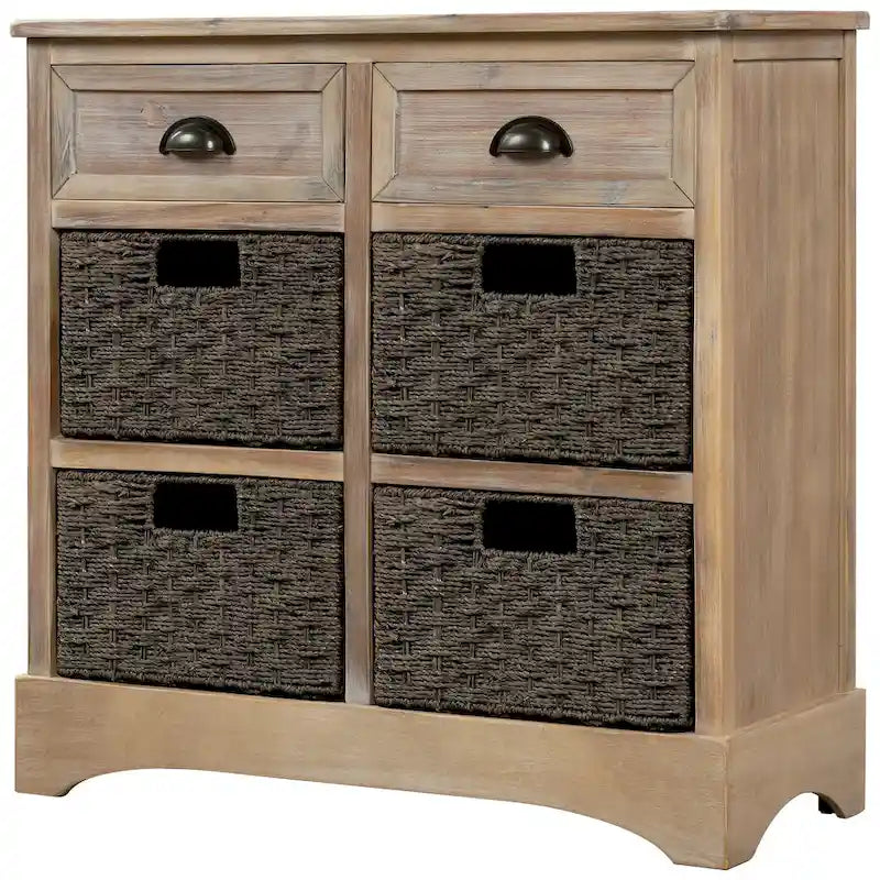Mobiletto contenitore con 2 cassetti e 4 cestini in rattan classico