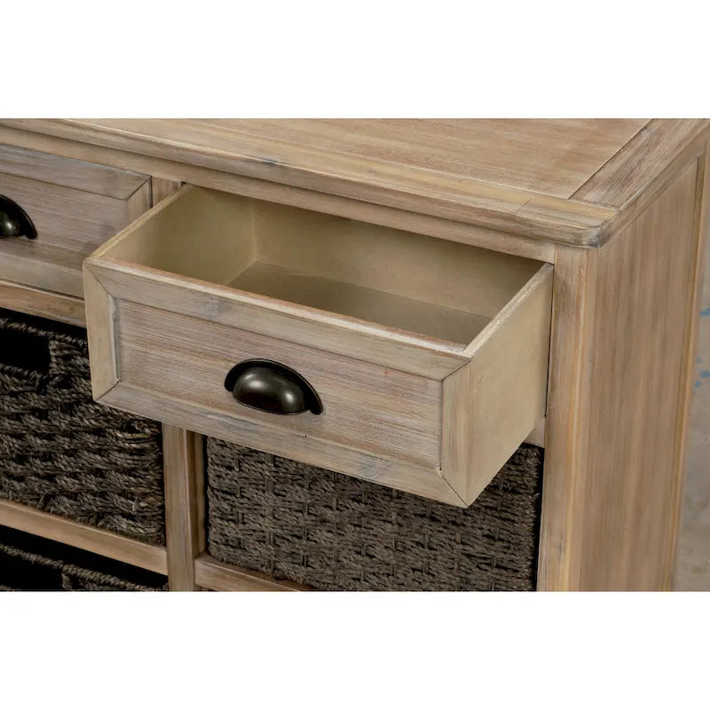 Mobiletto contenitore con 2 cassetti e 4 cestini in rattan classico