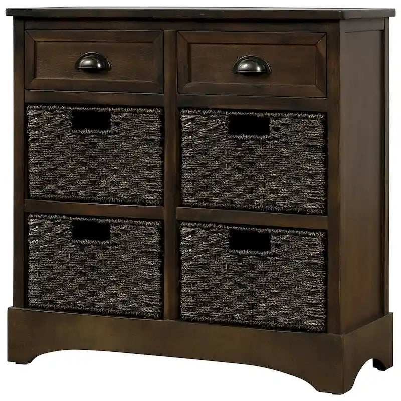Mobiletto contenitore con 2 cassetti e 4 cestini in rattan classico