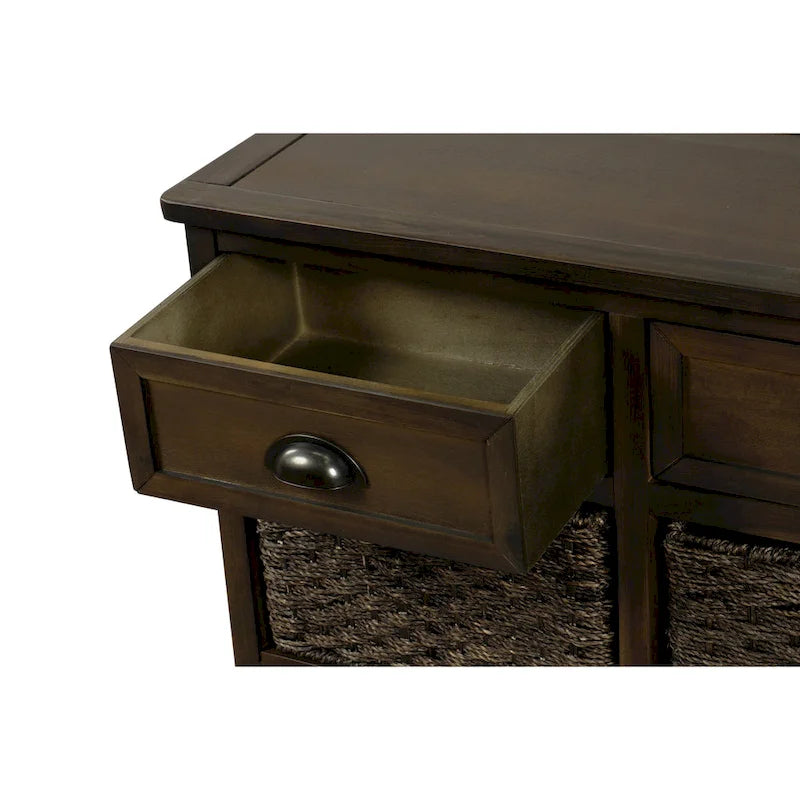 Mobiletto contenitore con 2 cassetti e 4 cestini in rattan classico