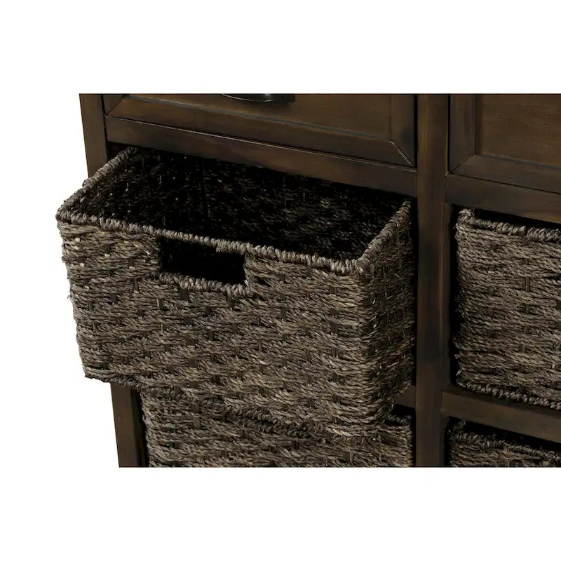 Mobiletto contenitore con 2 cassetti e 4 cestini in rattan classico
