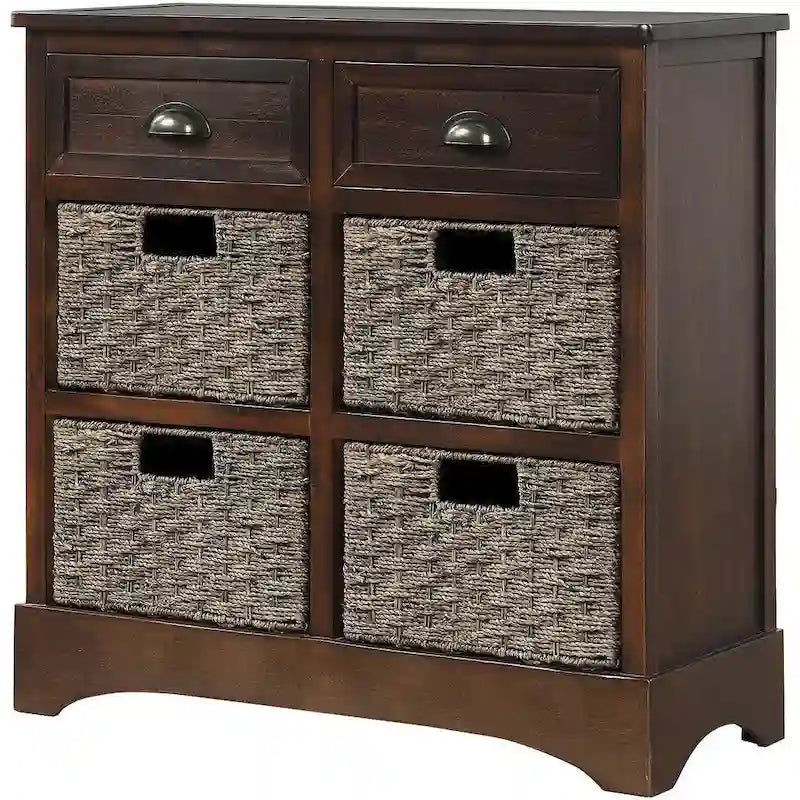 Mobiletto contenitore con 2 cassetti e 4 cestini in rattan classico