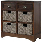 Mobiletto contenitore con 2 cassetti e 4 cestini in rattan classico