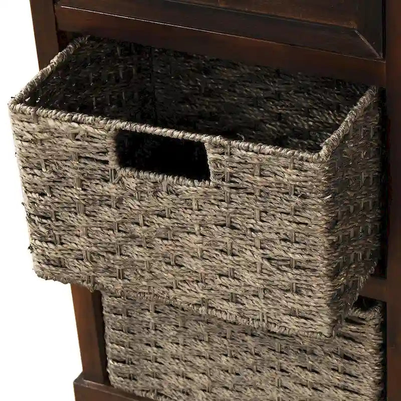 Mobiletto contenitore con 2 cassetti e 4 cestini in rattan classico