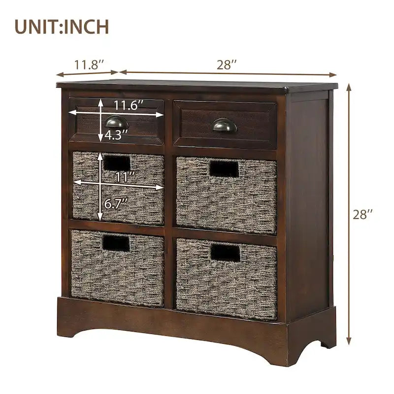 Mobiletto contenitore con 2 cassetti e 4 cestini in rattan classico