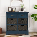 Mobiletto contenitore con 2 cassetti e 4 cestini in rattan classico