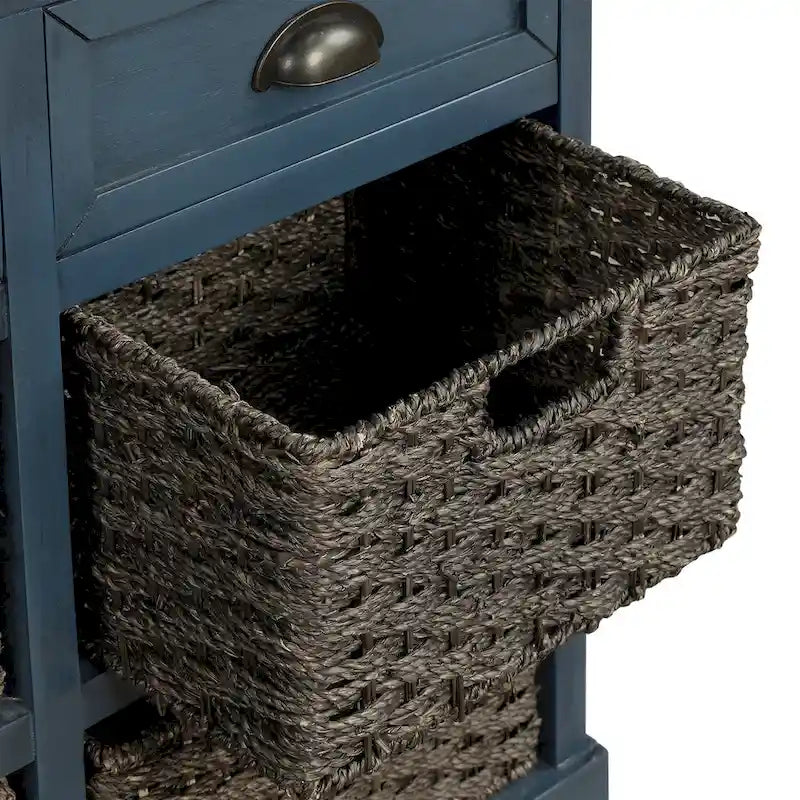 Mobiletto contenitore con 2 cassetti e 4 cestini in rattan classico