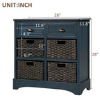 Mobiletto contenitore con 2 cassetti e 4 cestini in rattan classico
