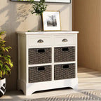 Mobiletto contenitore con 2 cassetti e 4 cestini in rattan classico