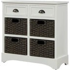Mobiletto contenitore con 2 cassetti e 4 cestini in rattan classico