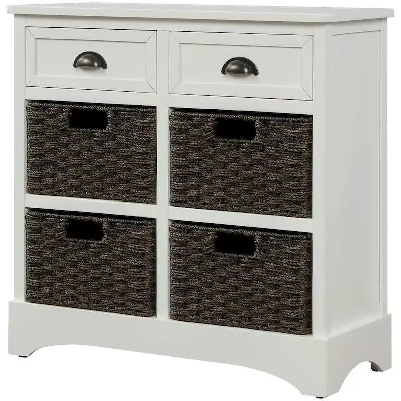 Mobiletto contenitore con 2 cassetti e 4 cestini in rattan classico