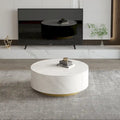 Tavolino moderno rotondo con ripiano effetto marmo e 2 cassetti