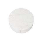 Tavolino moderno rotondo con ripiano effetto marmo e 2 cassetti
